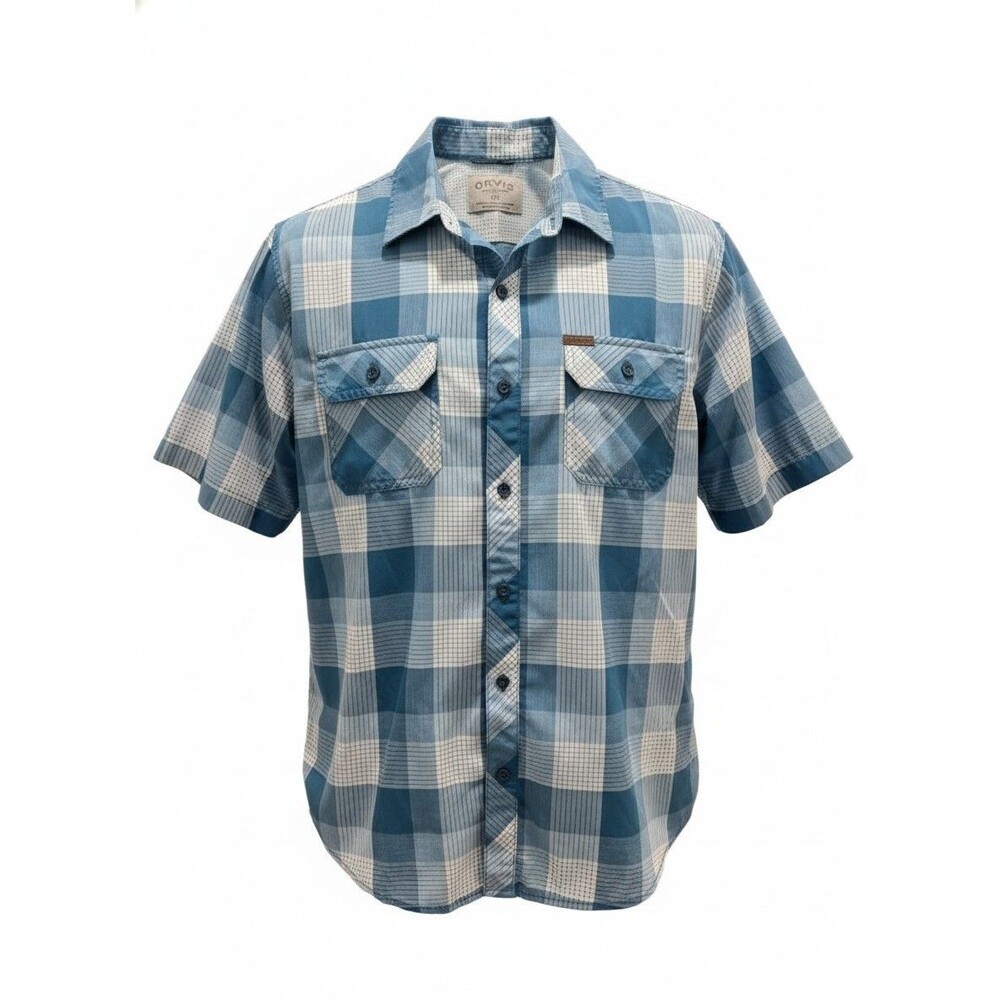 ORVIS 2XL Men's Performance Plaid Short Sleeve Fishing Shirt Vented Mesh Lined